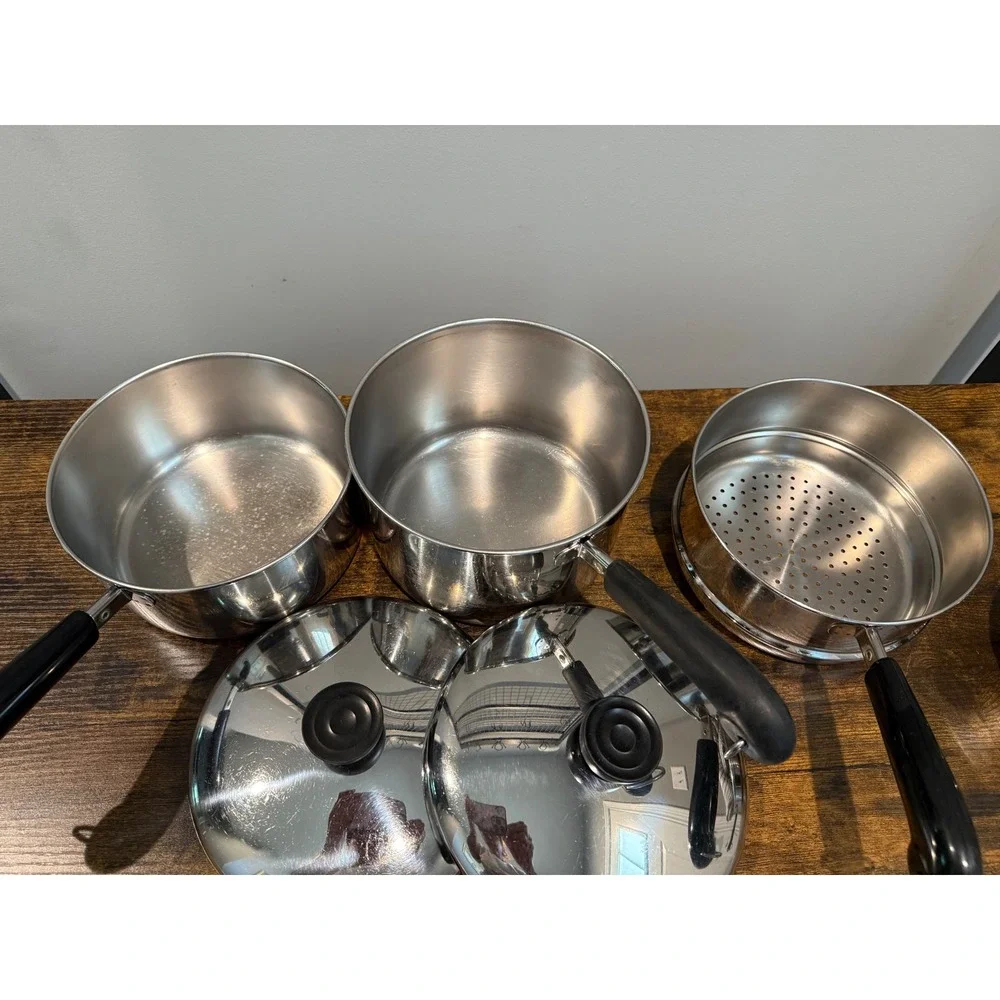 Revere Ware Copper Bottom 2Qt 3Qt Saucepan Set with Steamer Insert 5pc‎ USA